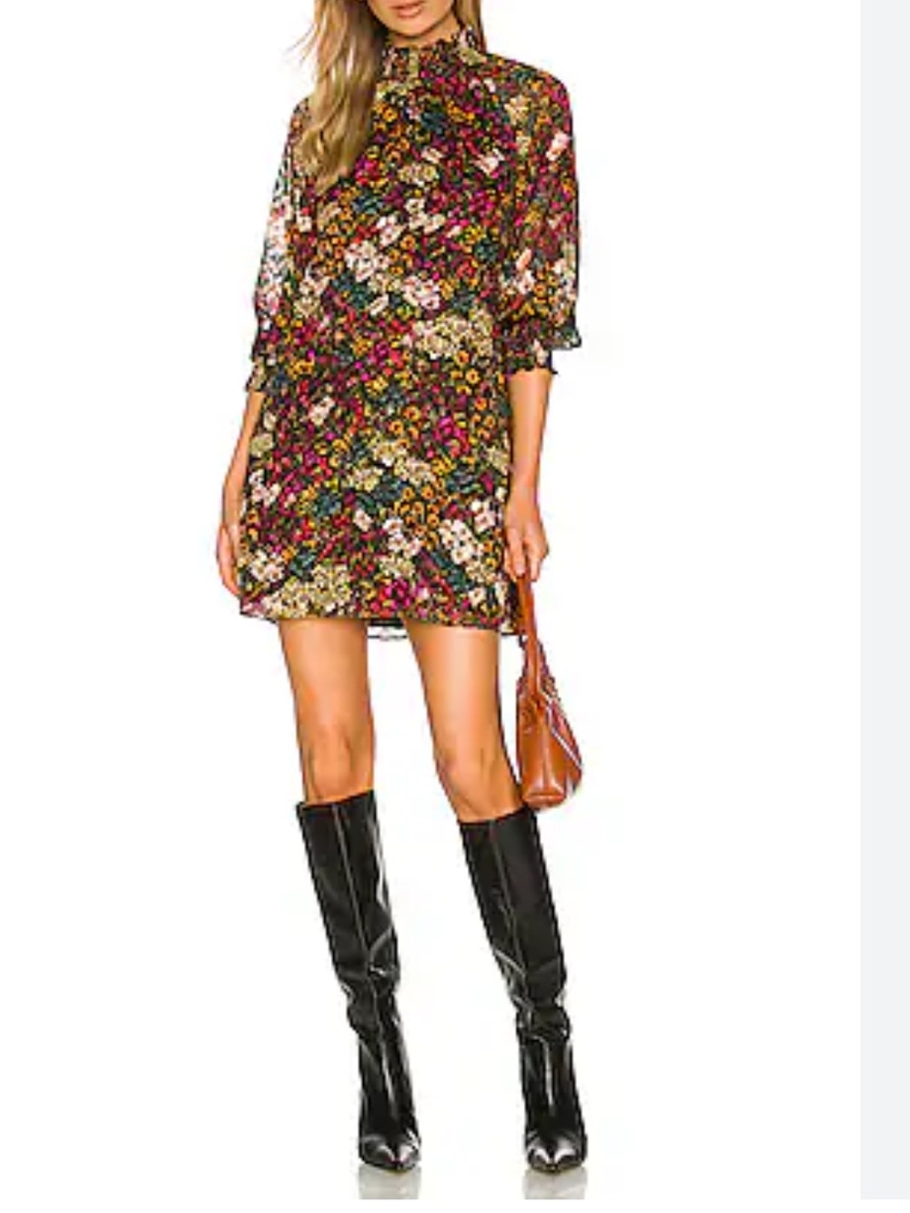 Floral High-Neck Mini Dress in Multi Floral